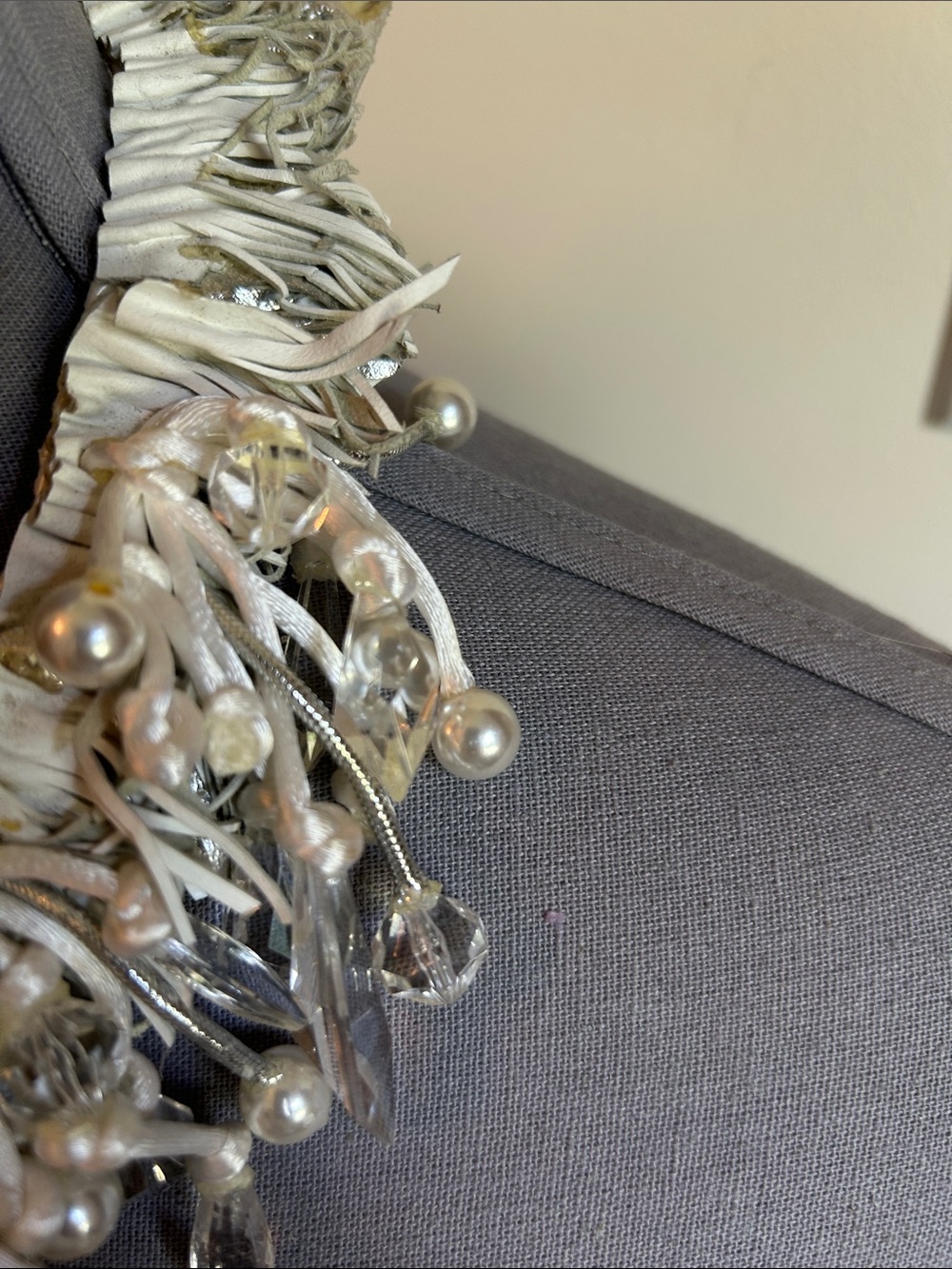 Handcrafted Ivory Statement Necklace with Crystal and Pearl Accents - Picture 9 of 16
